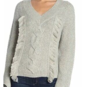 NWT Abound Cable Knit Fringe Sweater Pullover Size Xsmall Grey White